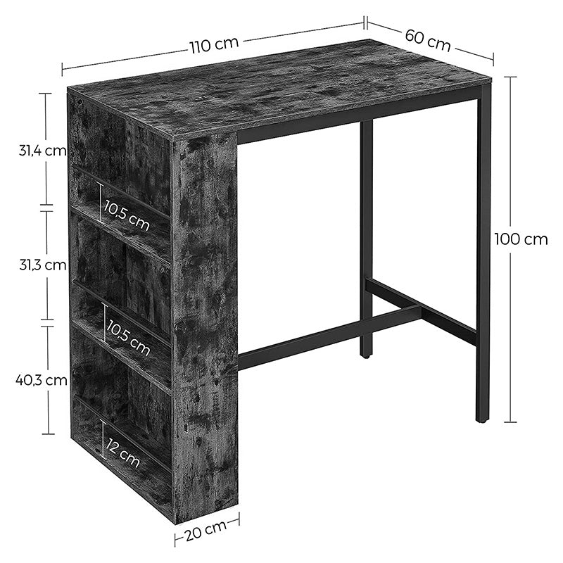 Table Bar Fenna pakoworld walnut- black 110x60x100cm