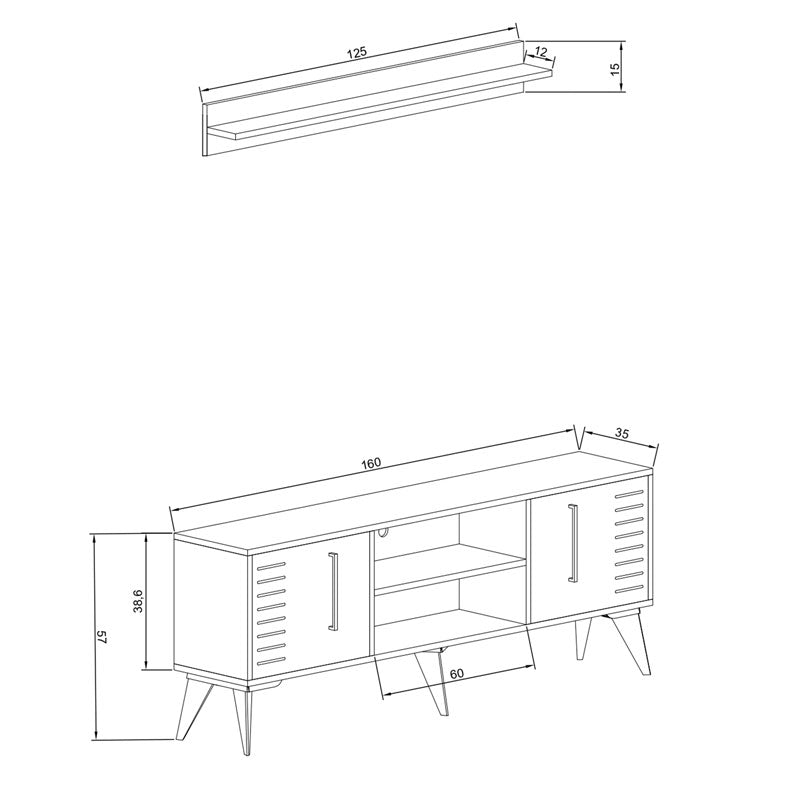 Tv unit Jianxi pakoworld melamine natural-black 160x35x51cm