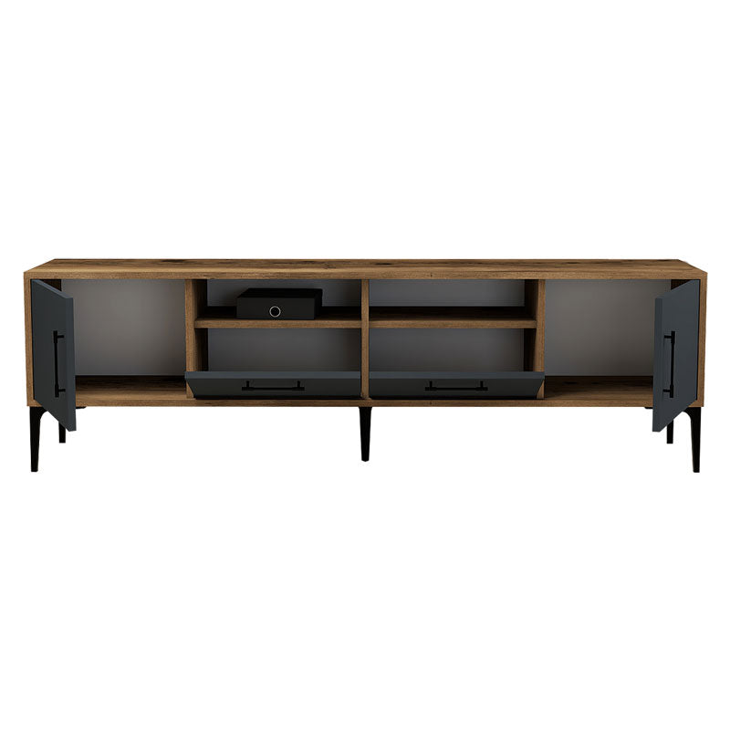 Tv stand Fumomel pakoworld melamine walnut-dark grey-black 180x35x54cm