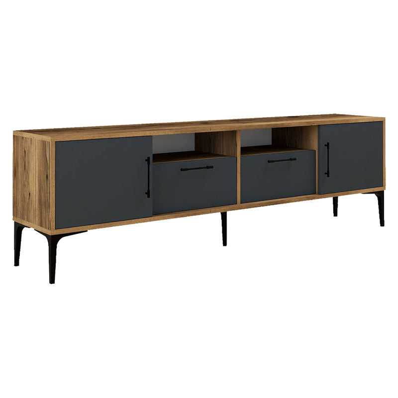 Tv stand Fumomel pakoworld melamine walnut-dark grey-black 180x35x54cm