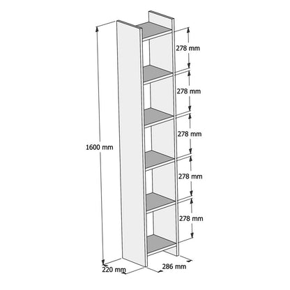 Bookcase Darco pakoworld melamine oak-white 28.6x22x160cm