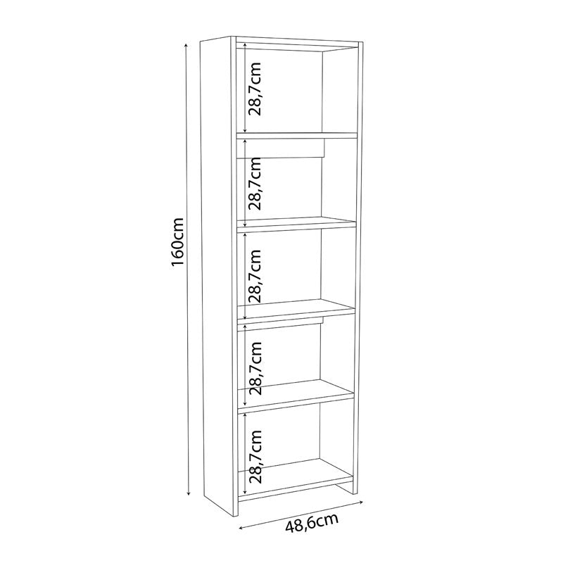 Bookcase Robelo pakoworld melamine white 48.6x22x160cm