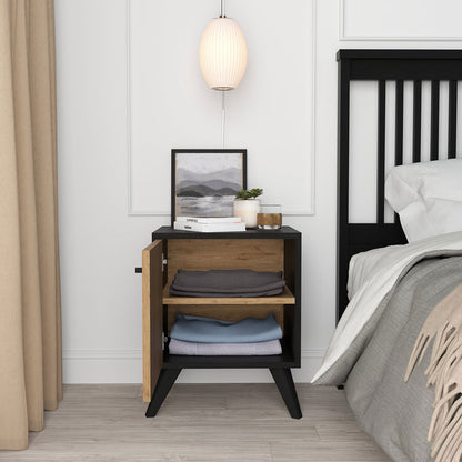 Bedside Flipter pakoworld melamine oak-black 40x40x55cm