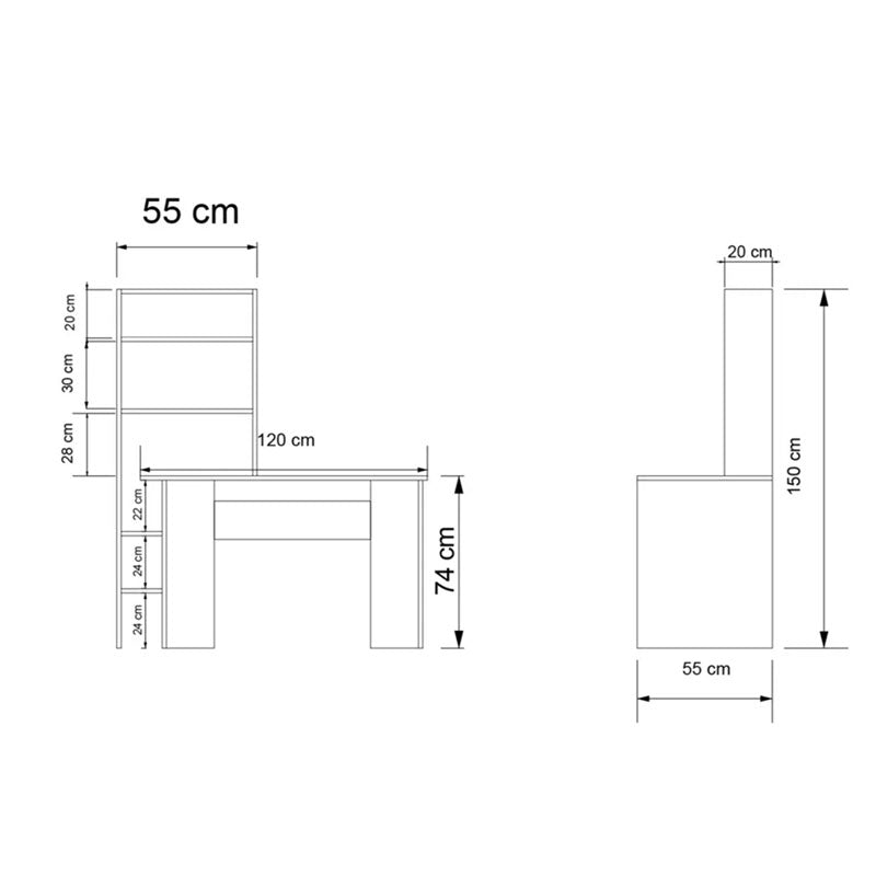 Study desk-bookcase Dropio pakoworld melamine oak-white 120x55x150cm