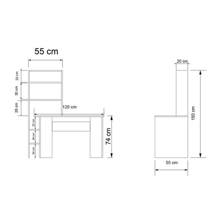 Study desk-bookcase Dropio pakoworld melamine oak-white 120x55x150cm