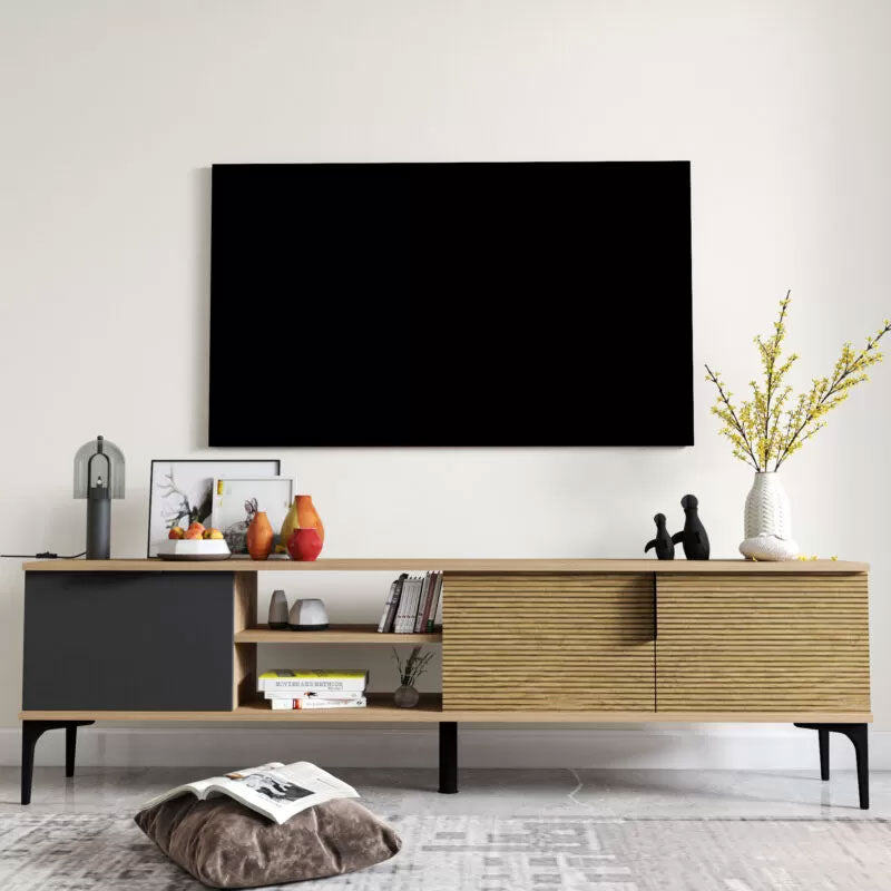 Tv stand Kowel pakoworld melamine dark grey-oak 180x34x51cm