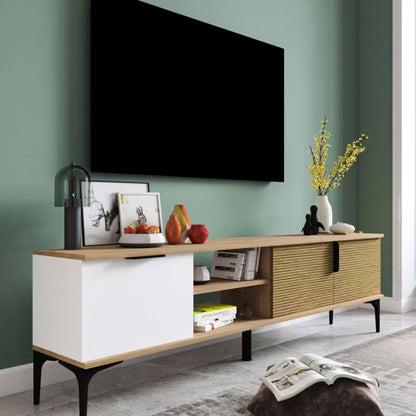 Tv stand Kowel pakoworld melamine white-oak 180x34x51cm