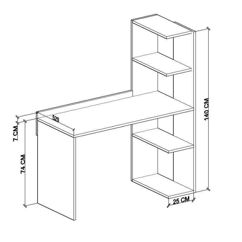 Study desk-bookcase Caolin pakoworld melamine oak-white 120x52x140cm