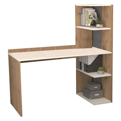 Study desk-bookcase Caolin pakoworld melamine oak-white 120x52x140cm