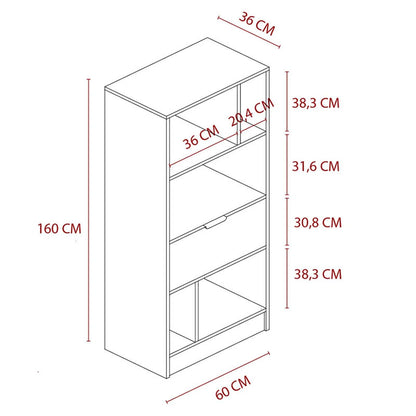 Bookcase Iacov pakoworld melamine white 60x36x160cm