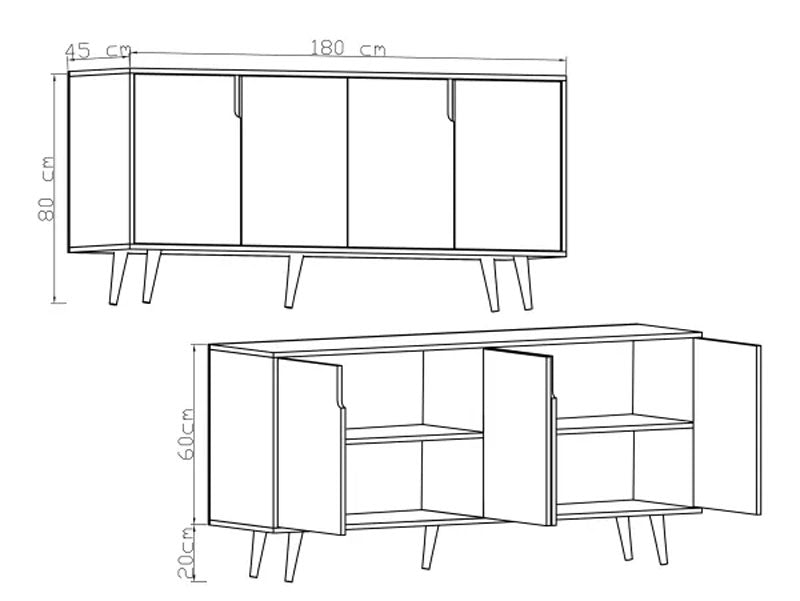 Buffet Sennan pakoworld melamine oak 180x45x80cm