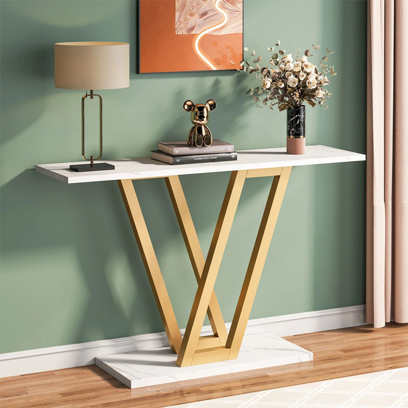 Console Wirmo marble white melamine-gold metal leg 110x30x80cm
