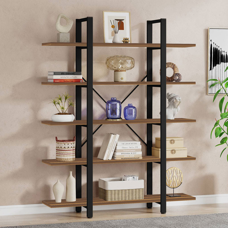 Bookcase Esthon walnut-black metal 120x32x184cm