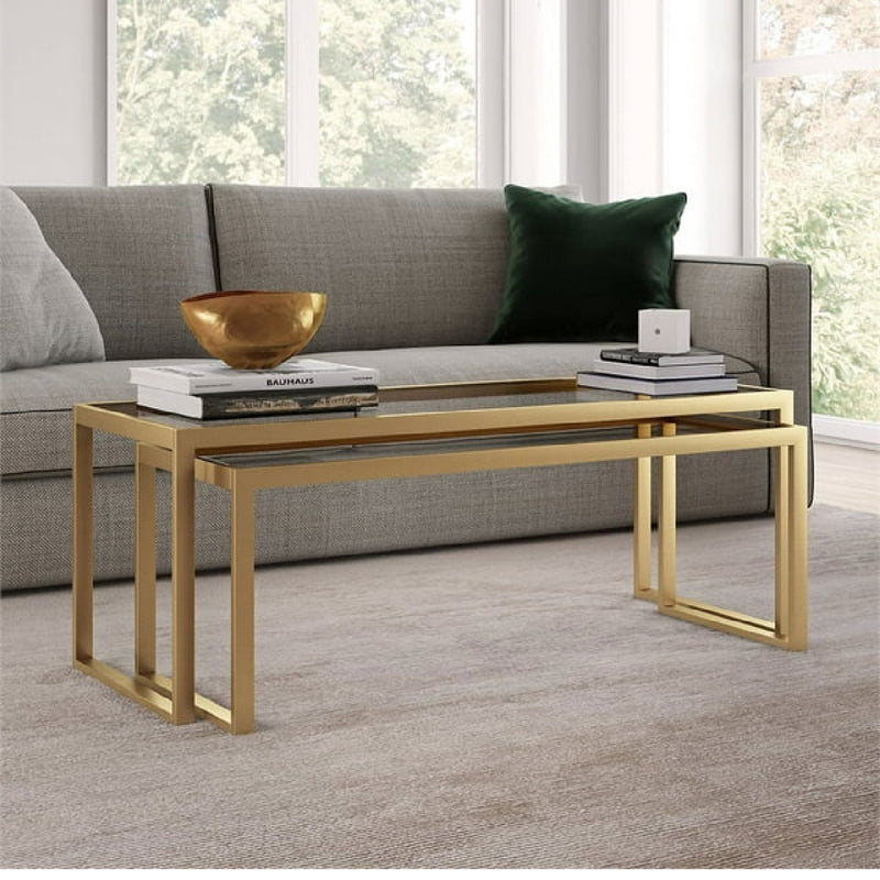 Redro pakoworld coffee table set of 2 gold metal-glass 100x40x45cm