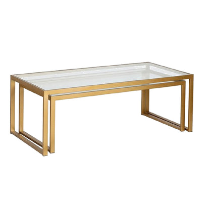 Redro pakoworld coffee table set of 2 gold metal-glass 100x40x45cm