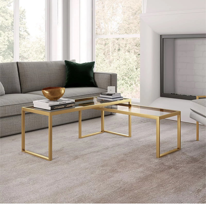 Redro pakoworld coffee table set of 2 gold metal-glass 100x40x45cm