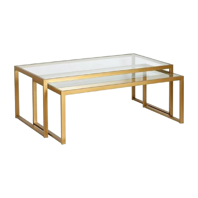 Redro pakoworld coffee table set of 2 gold metal-glass 100x40x45cm