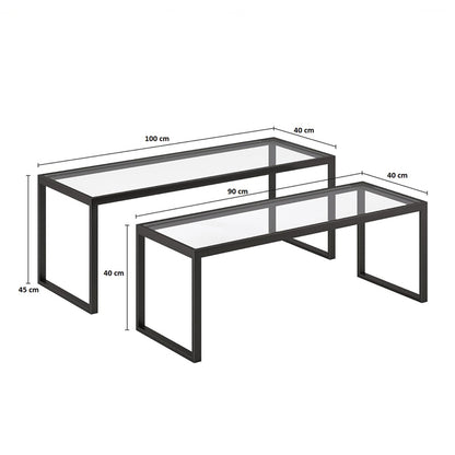 Redro pakoworld coffee table set of 2 black metal-glass 100x40x45cm