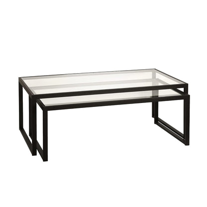 Redro pakoworld coffee table set of 2 black metal-glass 100x40x45cm