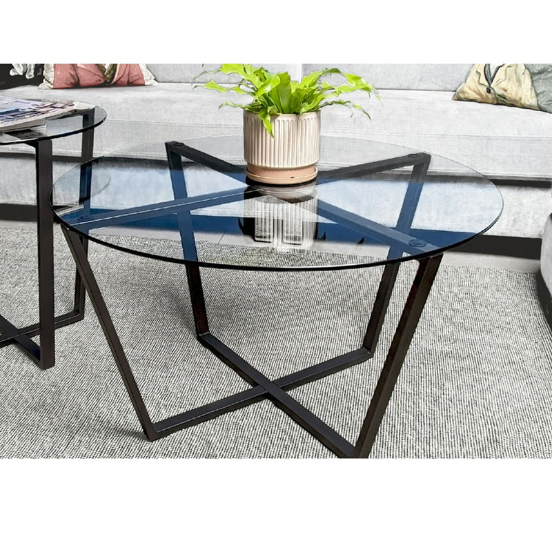 Coffee table Quendy pakoworld black metal-glass D90x45cm