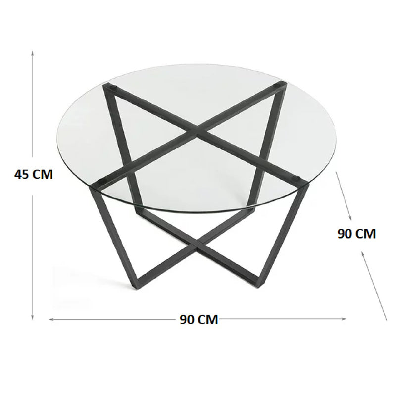 Coffee table Quendy pakoworld black metal-glass D90x45cm