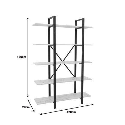 Bookcase Esthon pakoworld melamine in white marble and black metal 120x28x180cm