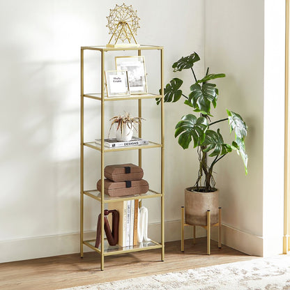 Метален рафт със стъклена повърхност Letus в златист цвят 40x30x125 см