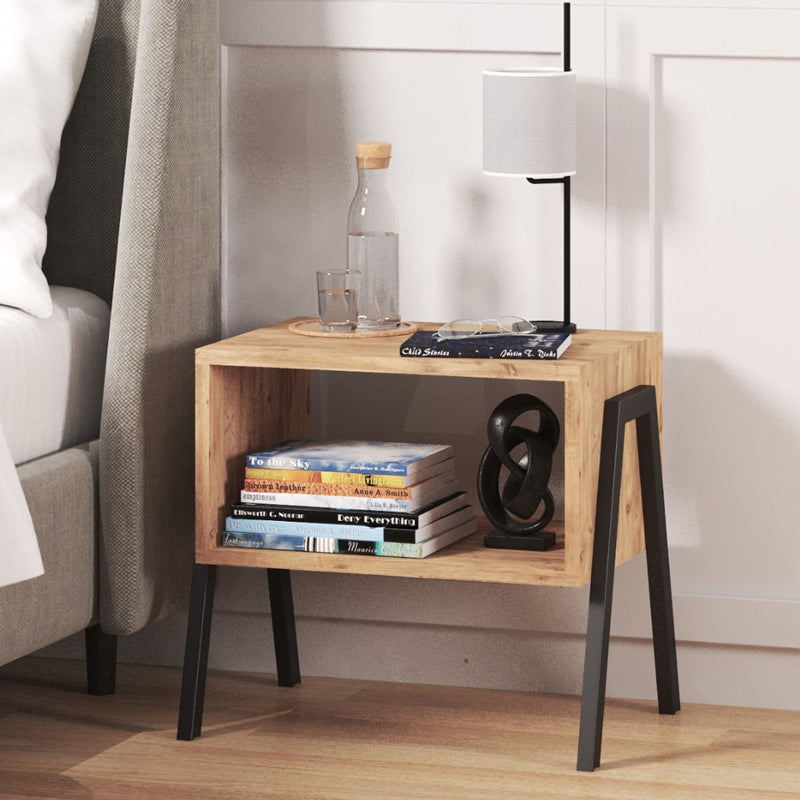 Taffa pakoworld bedside table with black metal legs in sonoma shade 49x35x49cm