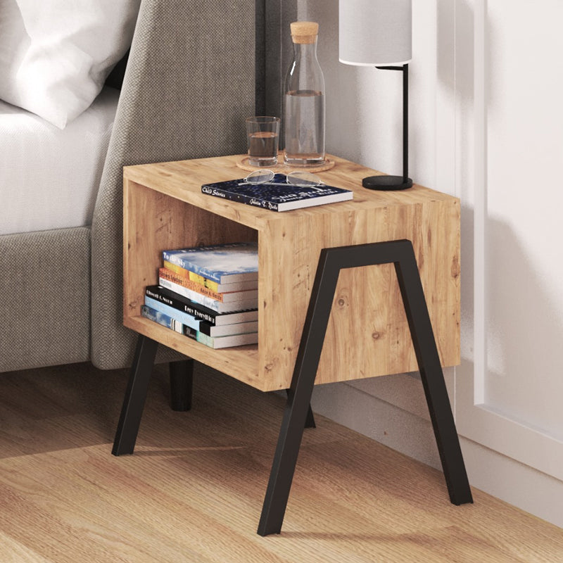 Taffa pakoworld bedside table with black metal legs in sonoma shade 49x35x49cm