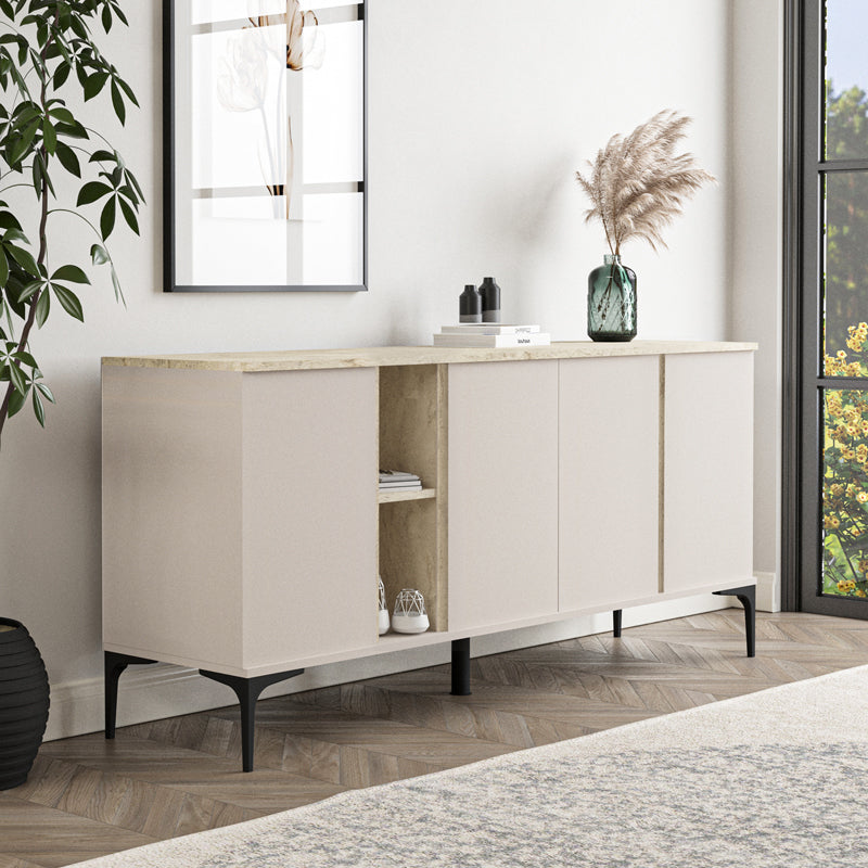 Vetine pakoworld sideboard in gray-beige color and marble-look surface 180x45x80cm