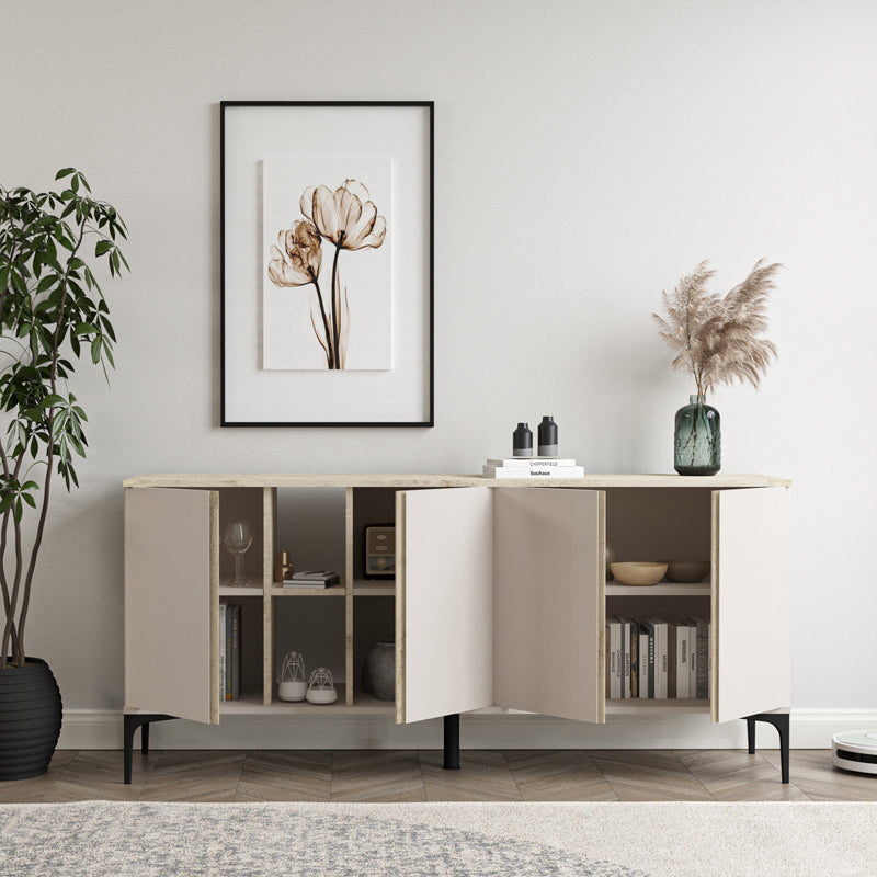 Vetine pakoworld sideboard in gray-beige color and marble-look surface 180x45x80cm