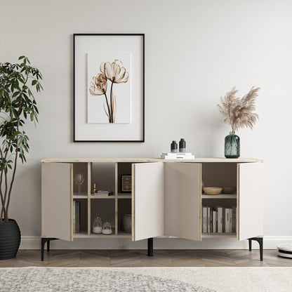 Vetine pakoworld sideboard in gray-beige color and marble-look surface 180x45x80cm