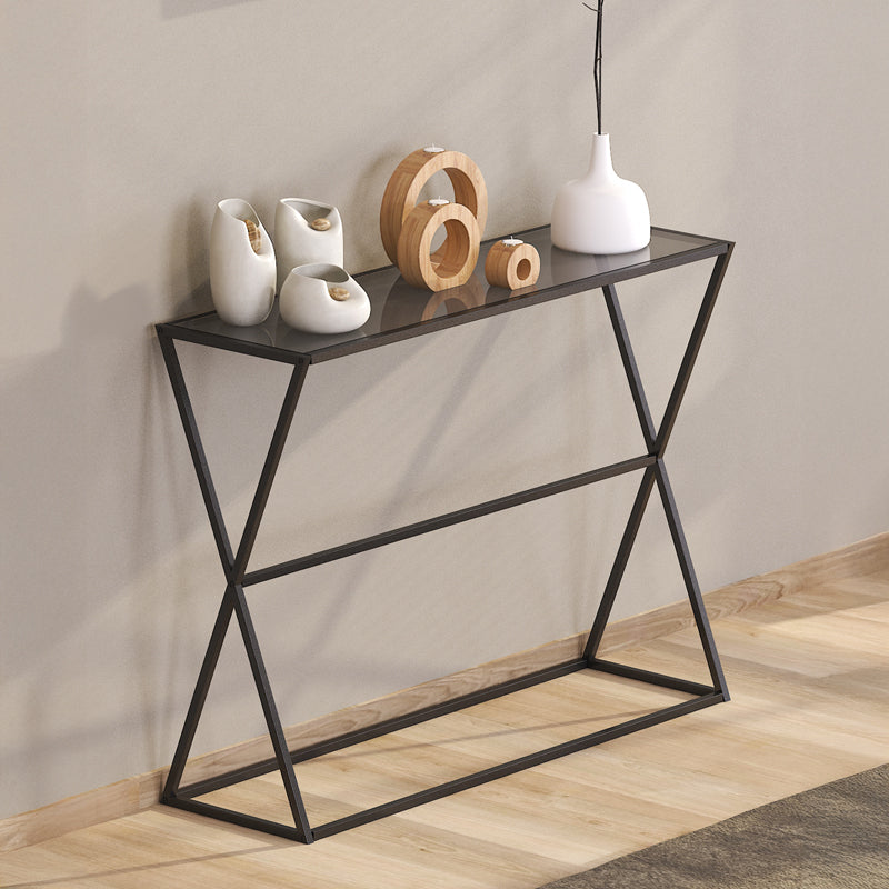 Конзола Loujie I от черен метал с опушено стъкло 100x30x76 см