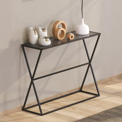 Конзола Loujie I от черен метал с опушено стъкло 100x30x76 см