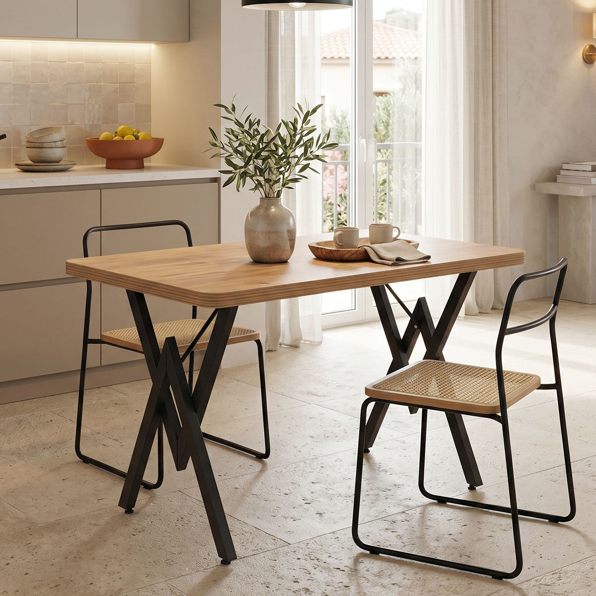 Vertex table oak with black metal legs 110x70x72cm
