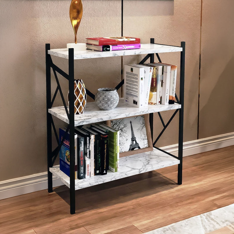 Althea freestanding shelf marble white with black metal 60x30x90cm