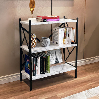 Althea freestanding shelf marble white with black metal 60x30x90cm