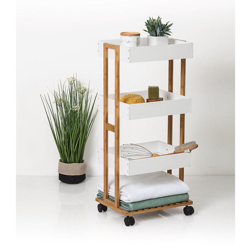 4-Tier trolley Irene pakoworld wooden color natural-white 41x30x88cm