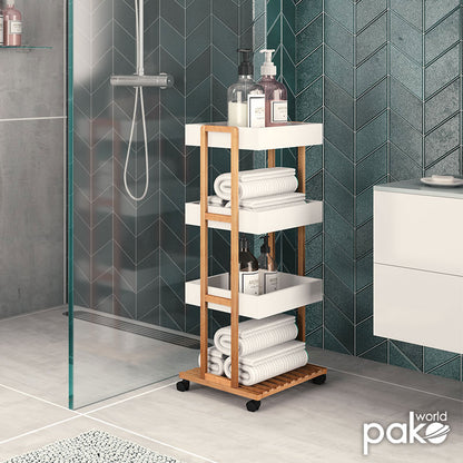 4-Tier trolley Irene pakoworld wooden color natural-white 41x30x88cm