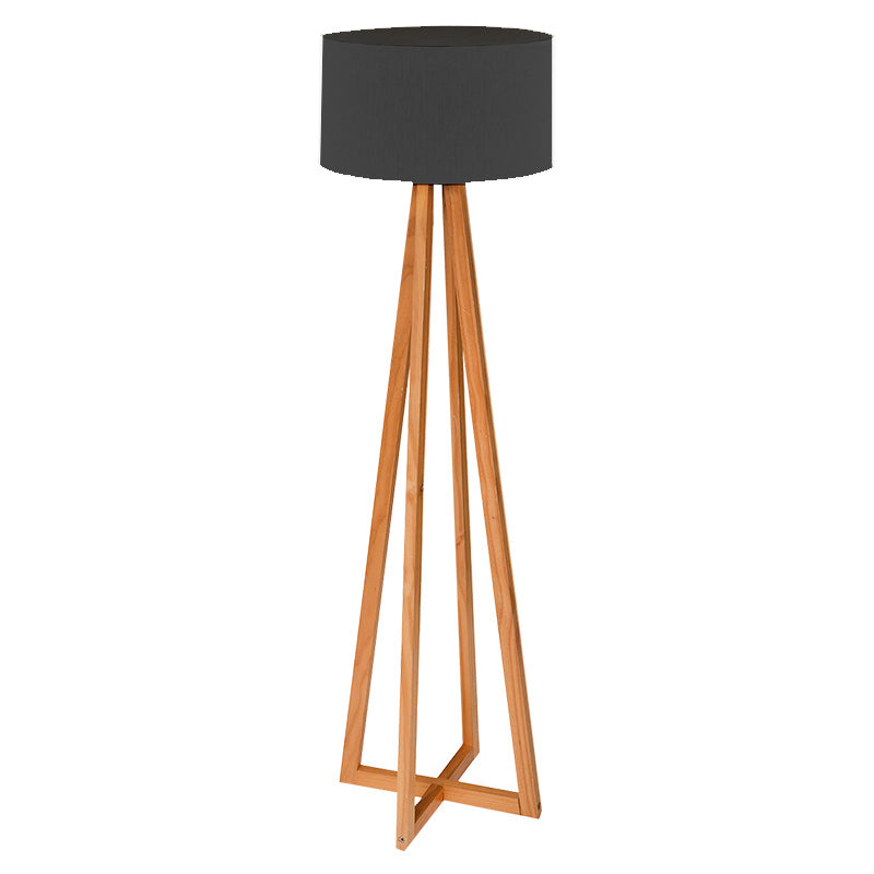 Floor lamp Flordel pakoworld E27 natural color wood-black lampshade D38.5x116cm