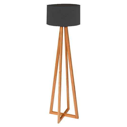 Floor lamp Flordel pakoworld E27 natural color wood-black lampshade D38.5x116cm