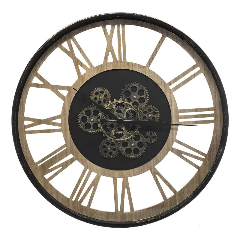 Wall clock Paul pakoworld black-natural metal-mdf D57x6cm