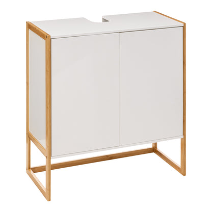 Bathroom cabinet-counter Derfen pakoworld mdf in white-natural color 70x33x80cm