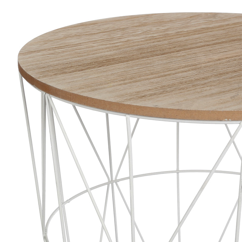 Side table Kumi pakoworld oak mdf table surface and white metal D40x41cm