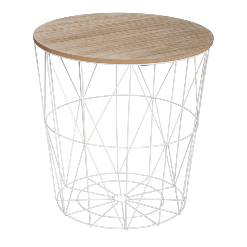 Side table Kumi pakoworld oak mdf table surface and white metal D40x41cm