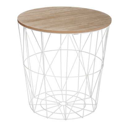 Side table Kumi pakoworld oak mdf table surface and white metal D40x41cm
