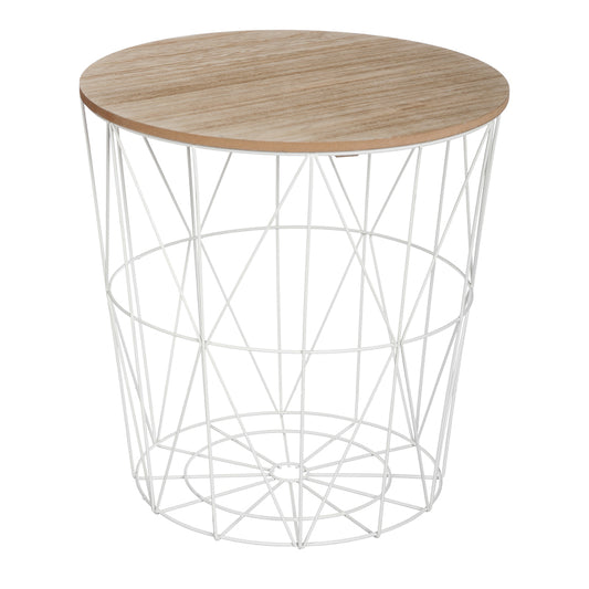Side table Kumi pakoworld oak mdf table surface and white metal D40x41cm