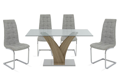 Dining set 5pcs Gull-Darrell pakoworld glass surface-chair with antique grey pu 150x90x76cm