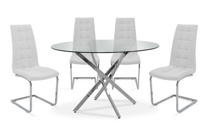 Dining table set 5pcs Steve pakoworld with glass-chair white pu D120x74,5cm