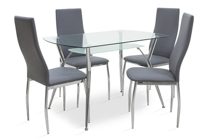 Dining set 5pcs Jacob-Jella pakoworld with glass-chair grey pu 120x75x75.5cm